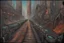 Placeholder: painting of a cyberpunk colourful walkway in the city with pollution by michaelangelo and hr giger