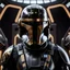 Placeholder: star wars bald male corellian pilot wearing dark gunmetal grey and black First Order special forces TIE pilot armored flightsuit and helmet with gold trim inside the jedi temple, centered head and shoulders portrait, hyperdetailed, dynamic lighting, hyperdetailed background, 8k resolution, volumetric lighting, light skin, fully symmetric details