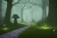 Placeholder: wooded forest cobblestone path lantern