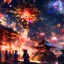 Placeholder: fireworks, night festival, lens flare, bloom, intricate, sharp focus, illustration, highly detailed, digital painting, concept art, matte, art by ruan jia and wlop and greg rutkowski, masterpiece