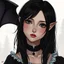 Placeholder: a pretty girl, 14 years old, black hair, vampire, realism, stylised, serana