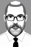 Placeholder: black and white,real estate agent,bald white male with grey beard,55 years old,metal wire frame glasses,, necktie,portly,detailed drawing,white background