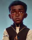 Placeholder: Portrait of a handsome dark skinned toddler warlock boy with dark hair by Jim Kay