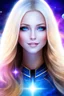 Placeholder: cosmic woman smile, admiral from the future, galactic confédération, fine whole face, crystalline skin, expressive blue eyes,rainbow, smiling lips, very nice smile, costume pleiadian, Beautiful tall woman pleiadian Galactic commander, ship, perfect datailed golden galactic suit, high rank, long blond hair, hand whit five perfect detailed finger, amazing big blue eyes, smilling mouth, high drfinition lips, cosmic happiness, bright colors, blue, pink, gold, jewels, realist, high,rainbows