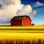 Placeholder: farmhouse and barn with a ripe wheat field next to it. The ears of corn bend in the wind, the sky is bright blue with lovely fluffy clouds. Modifiers: fantasy oil on canvas beautiful high detail ultra detailed crisp quality Guido Borelli da Caluso Leonid Afremov Alex Alemany Sherry Akrami © Crystaldelic