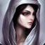 Placeholder: a _ fantasy _ style _ portrait _ painting _ of beautiful white female black silky hair short head smirk round face hood robe rpg dnd oil _ painting _ unreal _ 5 _ daz. _ rpg _ portrait _ extremely _ detailed _ artgerm _ greg _ rutkowski _ greg