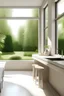 Placeholder: minimalist cozy kitchen with a big window a breakfast nook and view to the garden