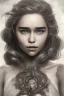 Placeholder: Perfect Emilia clarke face, wearing viking, fullbody, intricate, highly detailed face, highly realistic, fog, fire, particles