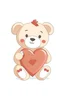 Placeholder: female teddy is holding a heart, clip art, plain white background