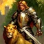 Placeholder: 90's fantasy tcg art male knight with lion armor