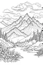 Placeholder: Outline art for coloring page with a cute mountain landscape white background, sketch style, only use outline, clean line art, white background, no shadows, clear outline