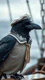 Placeholder: a crow wearing a sailer uniform, realistic , pro photography , high quality, and cinematic scene