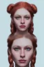 Placeholder: Woman zoom, cute, beautiful, orange hair, two braids, wild bangs, blue eyes, big eyes, freckles, long eyelashes, pink lipstick, thin lips, small nose, Gillian from Practical Magic, 8k resolution concept art portrait by Greg Rutkowski