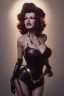 Placeholder: Rita Hayworth as evil queen in black leather, busty, cleavage, curvy, angry, stern look. character design by cory loftis, fenghua zhong, ryohei hase, ismail inceoglu and ruan jia. unreal engine 5, artistic lighting, highly detailed, photorealistic, fantasy