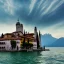 Placeholder: Man from behind is watching on tbe Lake Garda in Italy