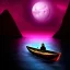 Placeholder: Charon in his boat on the river Styx, red black purple colours, 8k, high definition, fantasy art, winding river, sharp jagged rocks, high contrast colours, sharp colours