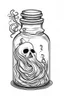 Placeholder: spooky ghost stuck in the jar idea, line art, background, vector, svg, black outline on white background, leave plenty of white space beetween lines for coloring, tattoo style, tattoo idea,full body, minimalist