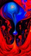 Placeholder: Red smoke, neon Blue alcohol ink swirls, trippy, beautifully lit, detailed