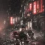 Placeholder: just a distant japanese only boy, Christmas night, photo from behind, black hair, sitting on floor, akira red jacket with pill in the back, tokyo post apocalyptic, rain, extremely detailed, extremely realistic