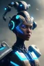 Placeholder: portrait,beautiful african robot, post-apocalyptic in a cyberpunk city, realistic, intriacte detail, sci-fi fantasy style, volumetric lighting, particales,highly detailed,cinamatic, deep colours,8k