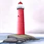 Placeholder: A pastel pencil drawing of the red lighthouse Andenes Lighthouse in Norway