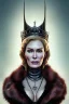 Placeholder: Cersei Lannister as evil queen in black leather and fur, busty, cleavage, curvy, lena headay, angry, stern look. character design by cory loftis, fenghua zhong, ryohei hase, ismail inceoglu and ruan jia. unreal engine 5, artistic lighting, highly detailed, photorealistic, fantasy