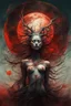 Placeholder: A dramatic digital painting portraying a figure under the Red Moon, veins pulsing, claws of temptation visible, soul in turmoil. In the style of Giger and Salvador Dali and Van Gogh, vivid colors, swirling brushstrokes, highly detailed, 8k resolution, surrealistic., by Ryohei Hase, Agnes Cecile, Raymond Swanland, Anne Bachelie