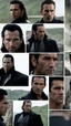 Placeholder: Jason David Frank as Alpha Marius wearing an open necked shirt and black jacket, but it’s his eyes that draw me in. Dark grey and stormy.