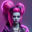 Placeholder: Pretty cyber woman, punk hair, sci-fi, sweet face, black, natural, pink, geisha style, symmetric plane, neon style, a lot of led lights, fog, rain, leather coat, vibrant color, highly detailed, art stations, concept art, smooth, unreal engine 5, god rays, ray tracing, RTX, lumen lighting, ultra detail, volumetric lighting, 3d, finely drawn, high definition, high resolution.