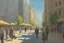 Placeholder: sunny day, city, sci-fi, people, epic, claude monet influence, realistic painting