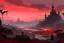 Placeholder: painting, landscape, artistic, illustration, artstation, black desert, pale red sky, large vamp, vereshagin style