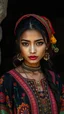 Placeholder: a beautiful female in colorful ethnic dress in black and white world, only she is the colored version of life, cinematic shot in close up