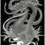 Placeholder: Ukiyo-e styled art, black and white picture with a red eastern dragon