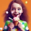 Placeholder: cute, adorable, smiling girl eating ice cream, candies flying all around her, Pixar, disney, cinema lighting, gaming, 8k, magic, love --q 1 --v 4