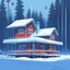 Placeholder: house in the forest, Winter, snow, very cold, Finnish flagpole, Finnish flag, Simon Stålenhag style