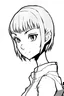 Placeholder: outline drawing of an anime girl with short hair with a Komodo