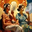 Placeholder: 2 mexican woman smoking painting neoclassism whole body zoom the sun