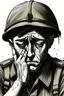 Placeholder: Drawing of a soldier crying