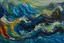 Placeholder: a painting waves, oil paint impasto reliefs