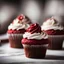 Placeholder: Red Velvet Cupcakes , close-up, side lighting, blurred background