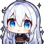 Placeholder: Clear focus, High resolution, long white hair, hair between eyes, straight long locks, sparkling blue eyes, wearing a sailor uniform, wearing a sailor skirt, wearing a brown vest, cute, 1girl, fluffy hair, cute, chibi, cartoon, rough line art, white background