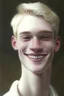 Placeholder: A portrait of a young man with pale white skin, short hair, a smile on his face