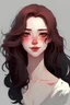 Placeholder: A girl with sharp, beautiful features. Her skin is pale white. Her eyes red. Her body is slim and long. Her hair is black and wavy.she is has a bad smile