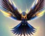 Placeholder: a detailed illustration of a black and blue phoenix sitting on a branch of a tree, phoenix bird wallpaper, luminescent body, glinting wings, full body, symmetrical body, realistic, glowing wings, sharp focus, meticulously detailed, soft evening sky, 64k