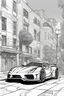 Placeholder: coloring page, car Koenigsegg alternative parked on the street, cartoon style, thick lines, few details, no shadows, no colors
