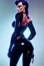 Placeholder: MARGOT ROBBIE dressed in shiny black leather, frank miller sin city, busty, cleavage, volumetric lighting, particales,highly detailed,cinematic, deep colours,8