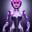 Placeholder: Cute hijab woman in a robotic suit,purple and pink backlight, profile