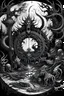 Placeholder: chaos portal with demons based on liber azerate on black and white black metal