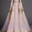 Placeholder: stunning couture gown designed by Marchesa inspired by fairytales, realistic soft pastel colors, detailed, high quality, intricate, dreamlike background,