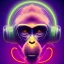 Placeholder: A beautiful portrait of a cyborg monkey purple neon color scheme, high key lighting, volumetric light high details psychedelic background